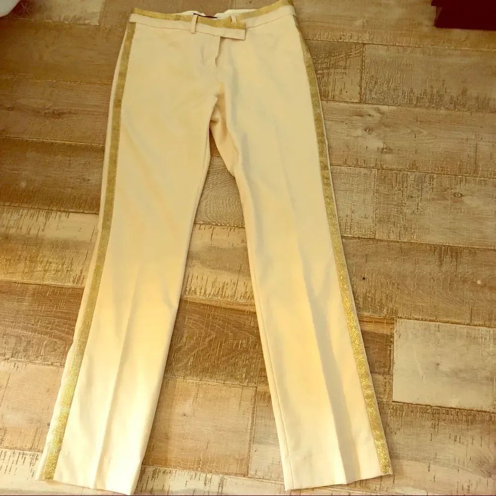 Roberto Cavalli cream gold tuxedo trim dressing pants trousers 4
